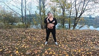 Milfs With Big Breasts Frolic In A Public Park Near A Lake