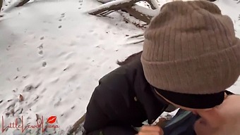 Luna, An Asian Lady, Performs Oral Sex In A Snowy Public Park And Narrowly Avoids Being Seen!